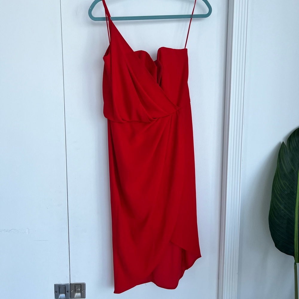 Red one-shoulder dress